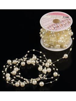 Жемчуг на леске, 3/8 мм, 9 ± 0,5 м, цвет молочный