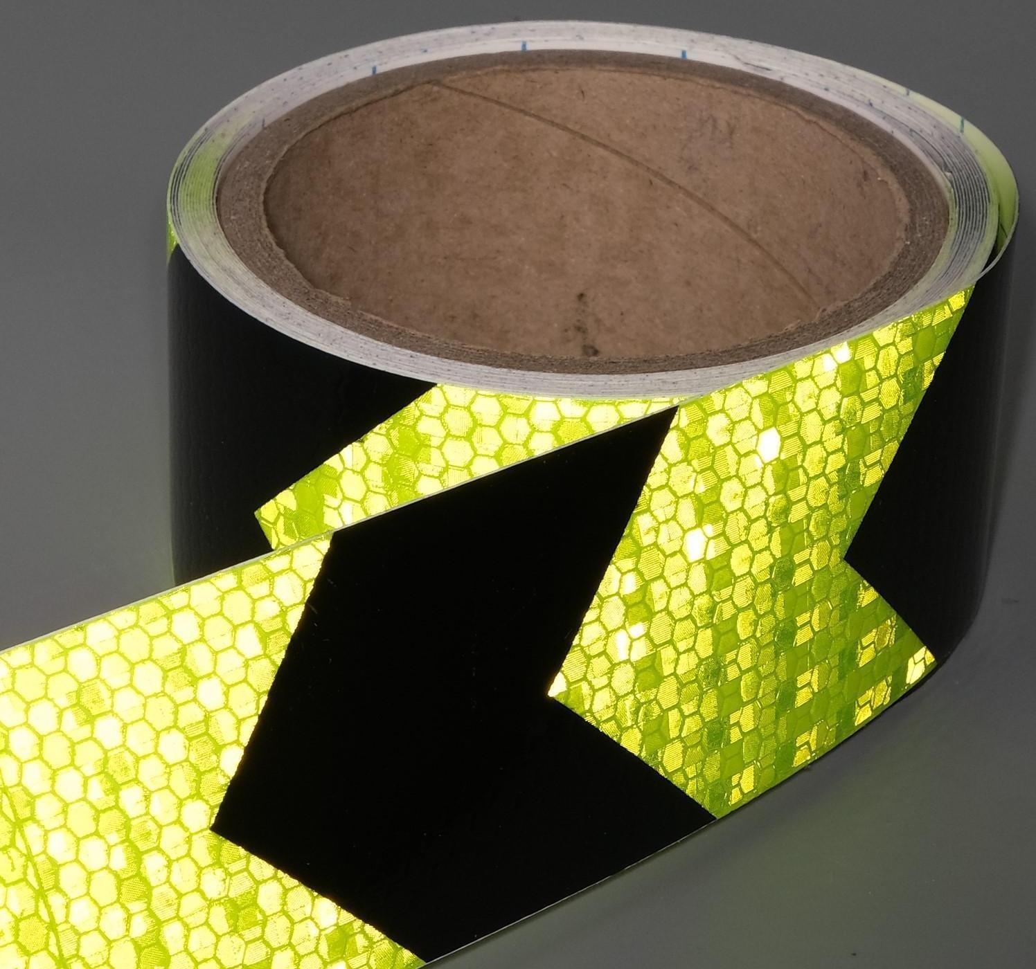 Светоотражающая лента, самоклеящаяся, черно-салатовая, 5 см х 5 м