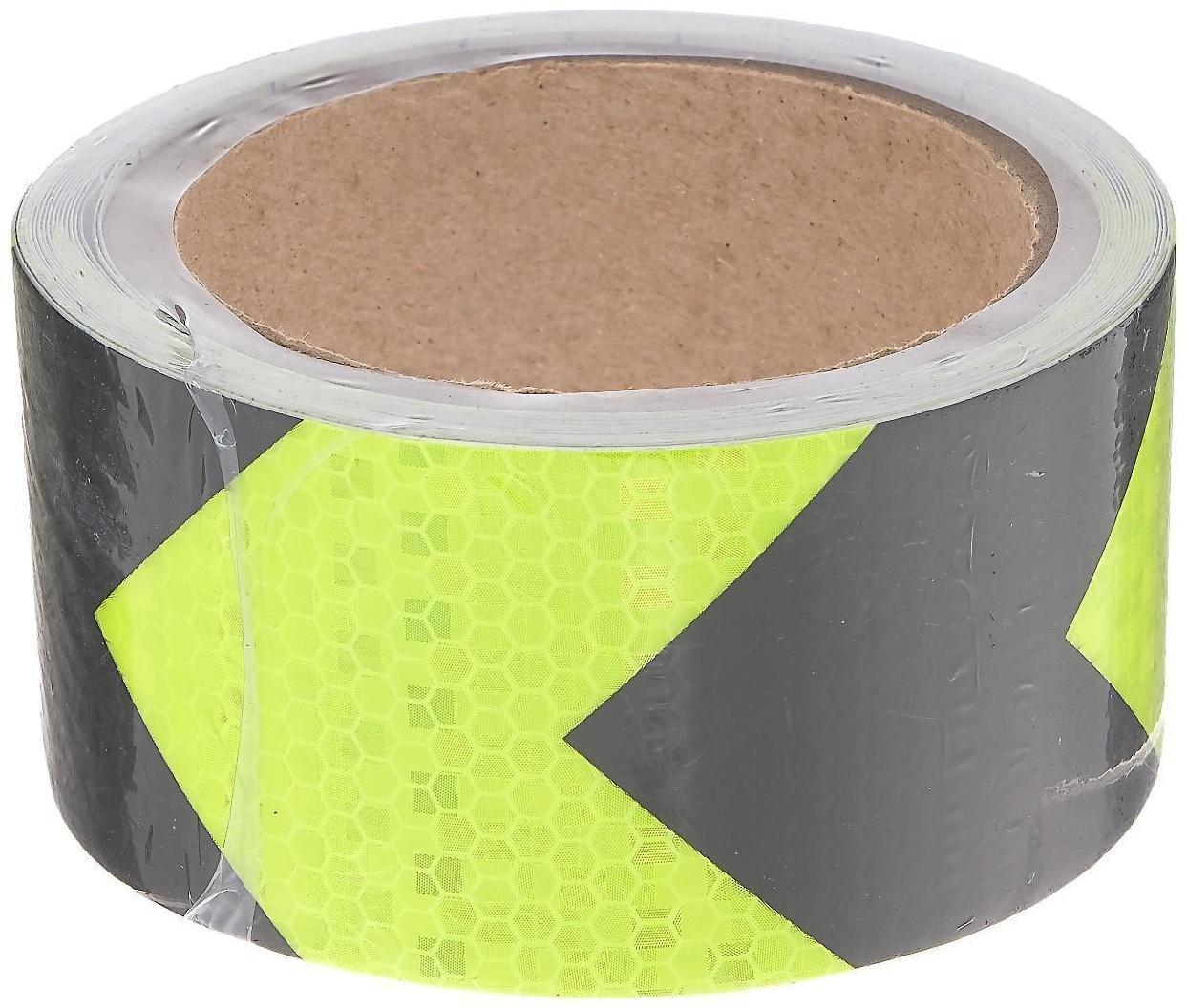 Светоотражающая лента, самоклеящаяся, черно-салатовая, 5 см х 5 м