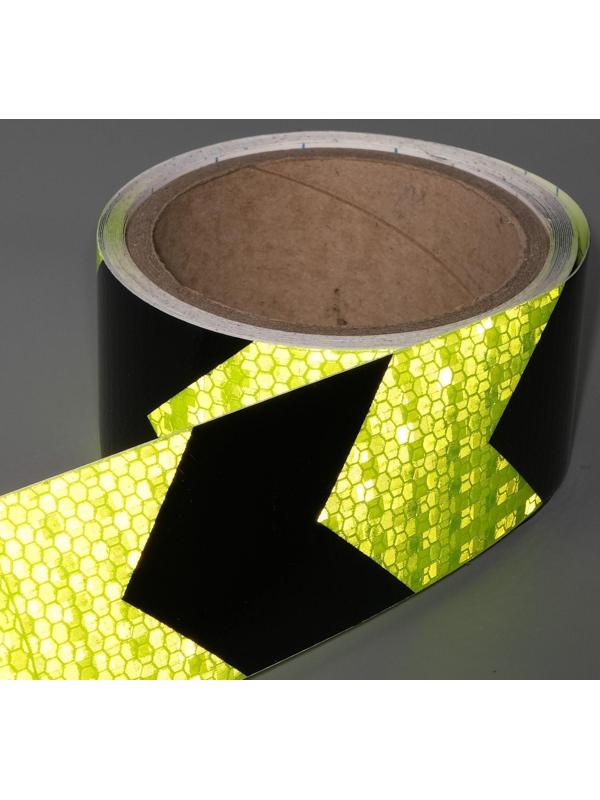 Светоотражающая лента, самоклеящаяся, черно-салатовая, 5 см х 5 м