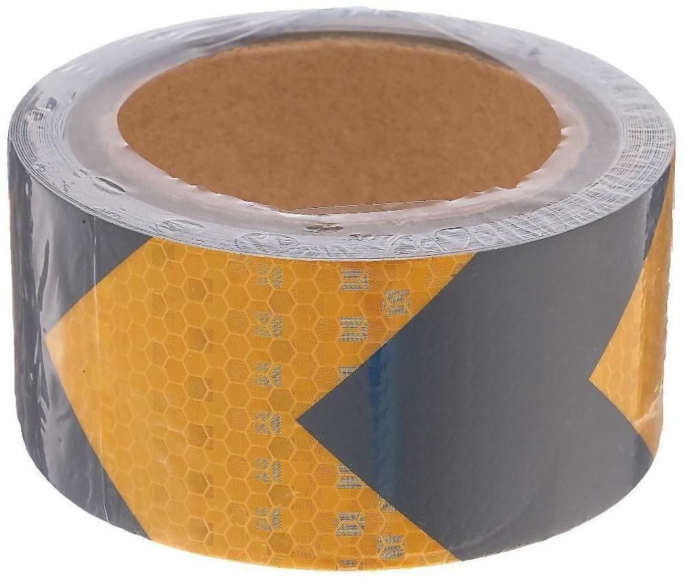 Светоотражающая лента, самоклеящаяся, черно-желтая, 5 см х 5 м