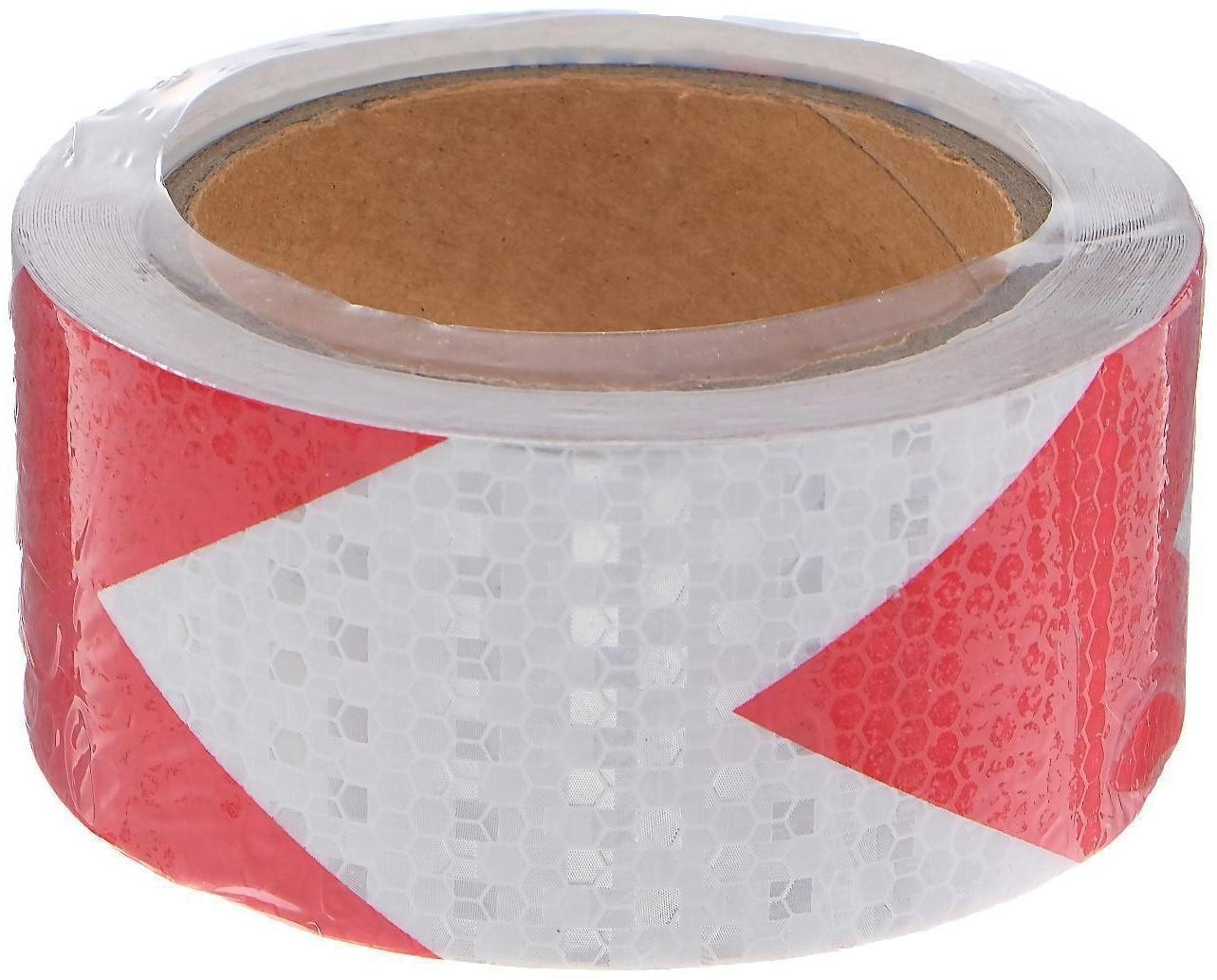 Светоотражающая лента, самоклеящаяся, красно-белая, 5 см х 10 м