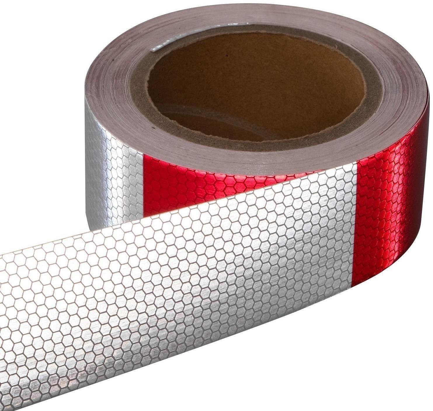 Светоотражающая лента, самоклеящаяся, красно-белая, 5 см х 15 м