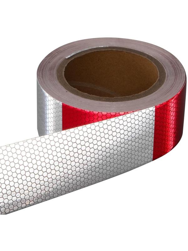 Светоотражающая лента, самоклеящаяся, красно-белая, 5 см х 15 м