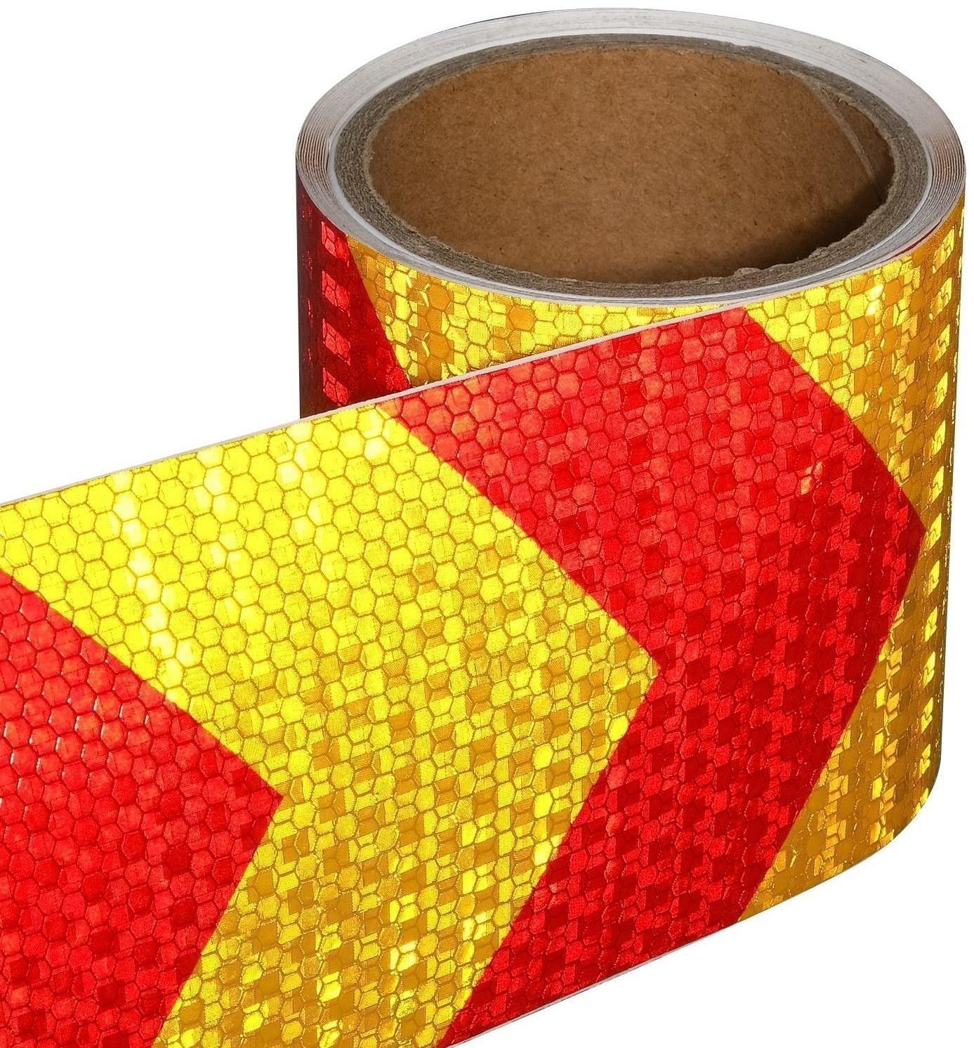 Светоотражающая лента, самоклеящаяся, красно-желтая, 10 см х 5 м