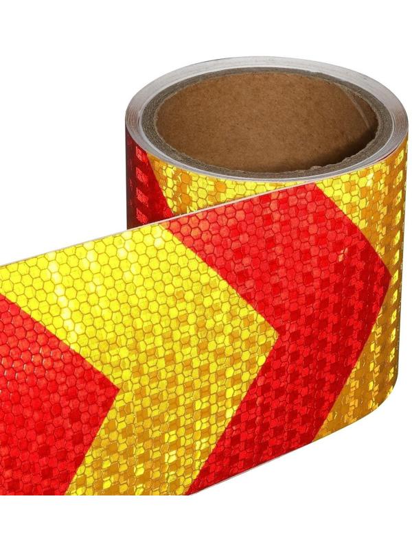 Светоотражающая лента, самоклеящаяся, красно-желтая, 10 см х 5 м
