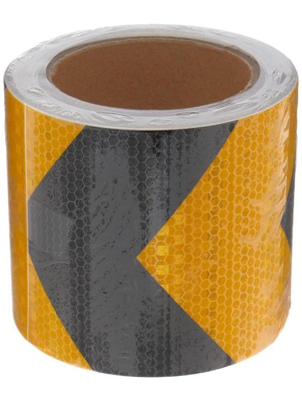 Светоотражающая лента, самоклеящаяся, черно-желтая, 10 см х 10 м