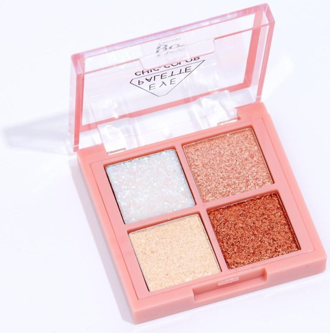 Палетка теней для век, с блёстками, 4 цвета