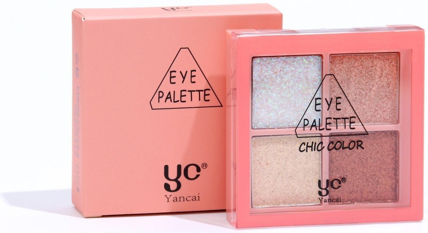 Палетка теней для век, с блёстками, 4 цвета