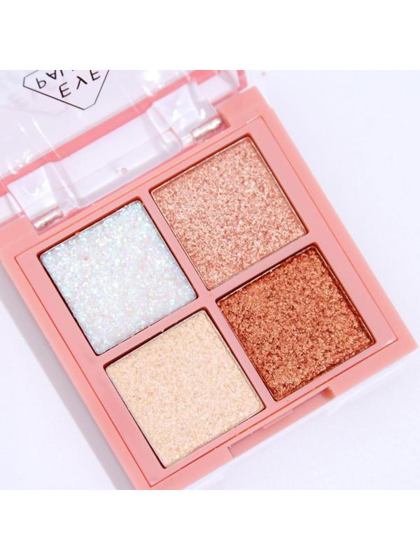 Палетка теней для век, с блёстками, 4 цвета