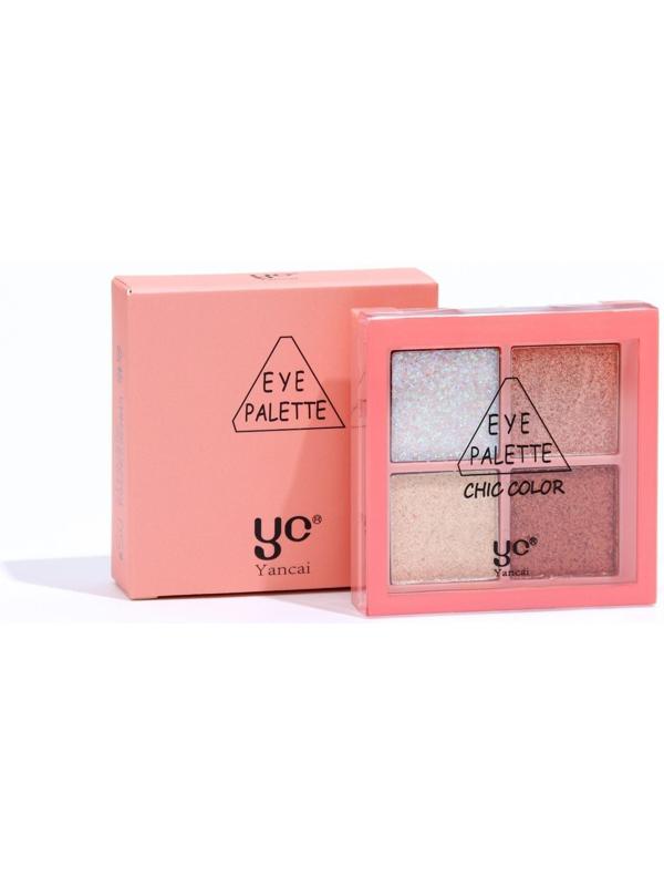 Палетка теней для век, с блёстками, 4 цвета