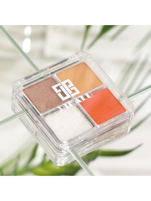 Палетка теней для век, с блёстками, 4 цвета