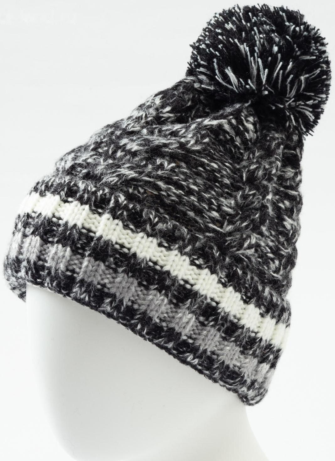Шапка женская MINAKU с помпоном и подворотом, размер 54-56, цвет черный