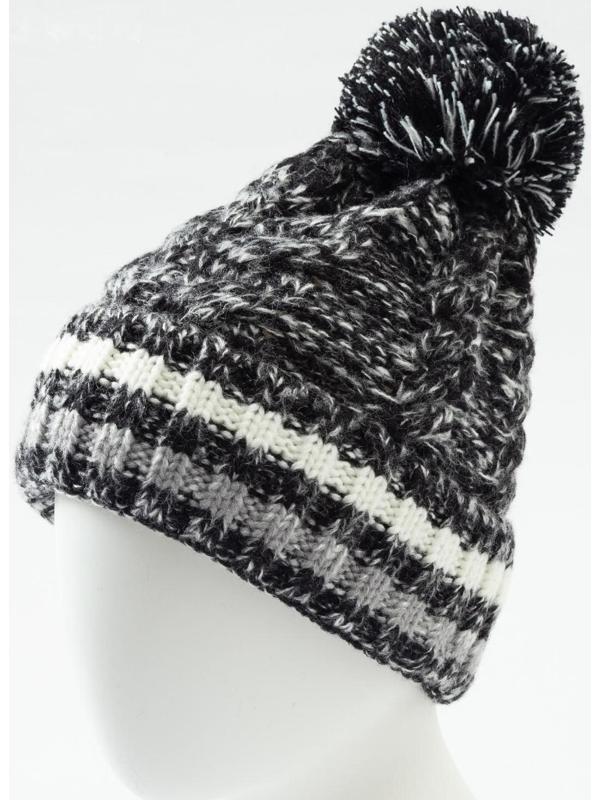 Шапка женская MINAKU с помпоном и подворотом, размер 54-56, цвет черный