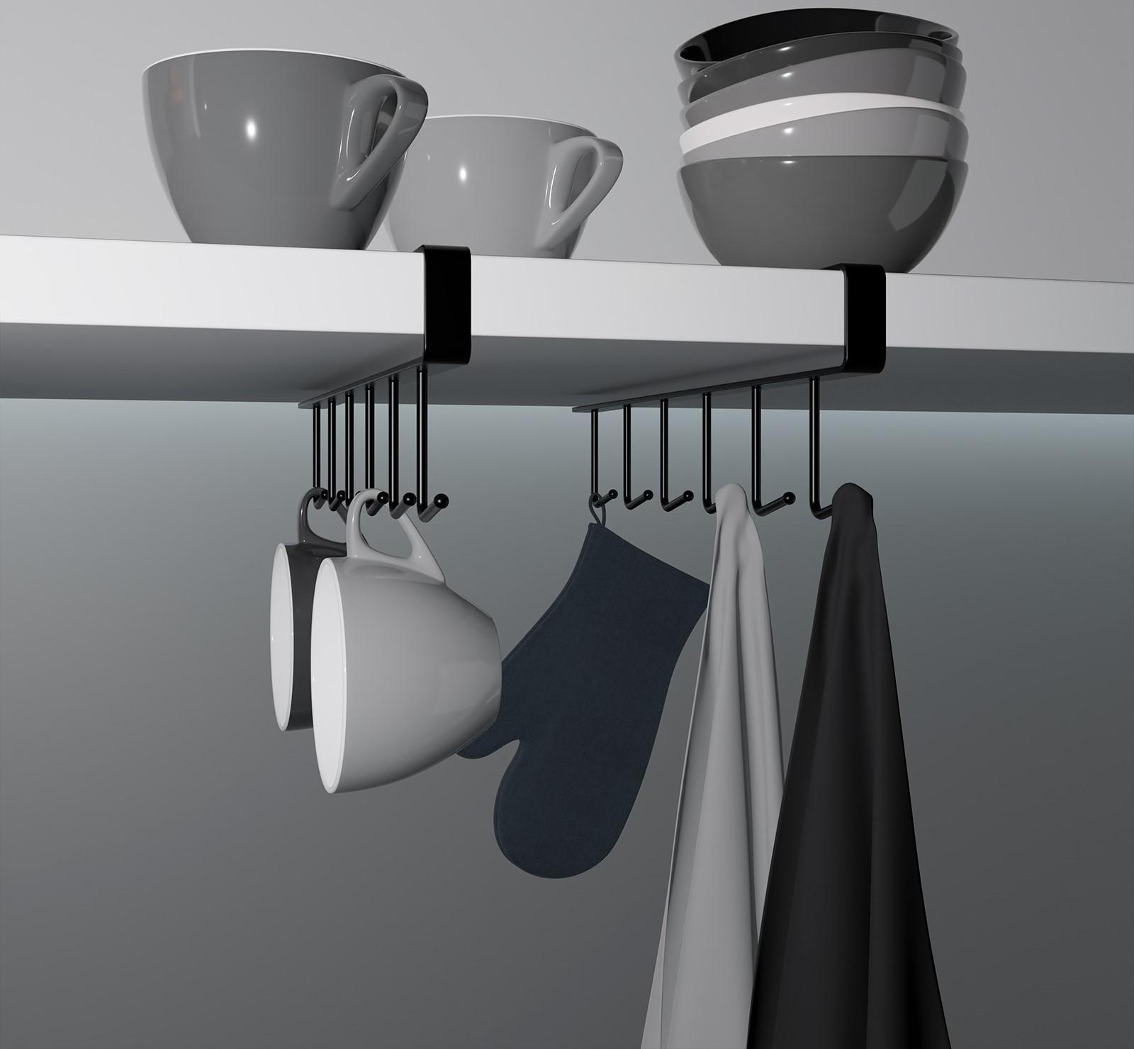 Держатель кухонный подвесной на 6 предметов, 1,5×26×7 см, цвет чёрный