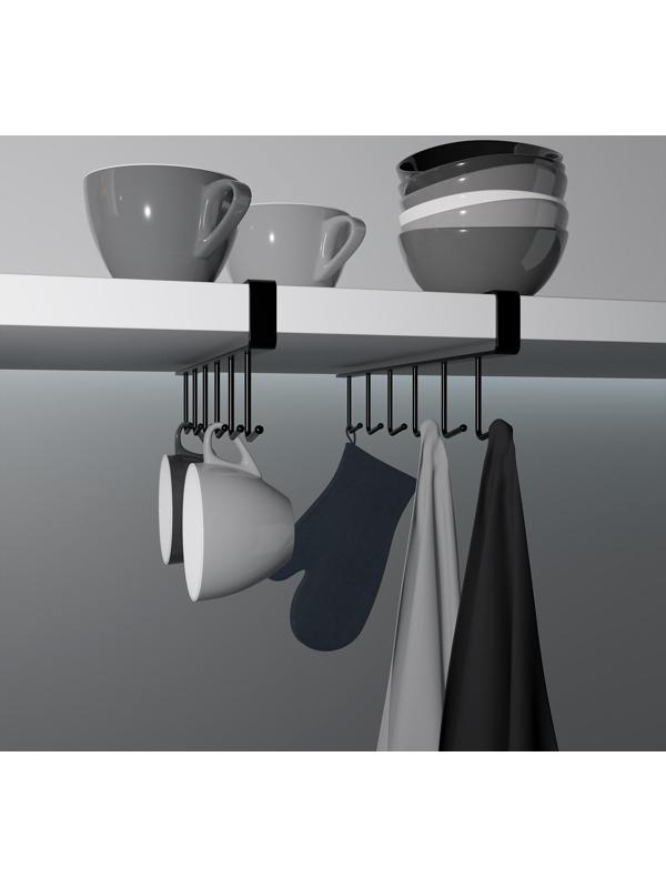 Держатель кухонный подвесной на 6 предметов, 1,5×26×7 см, цвет чёрный