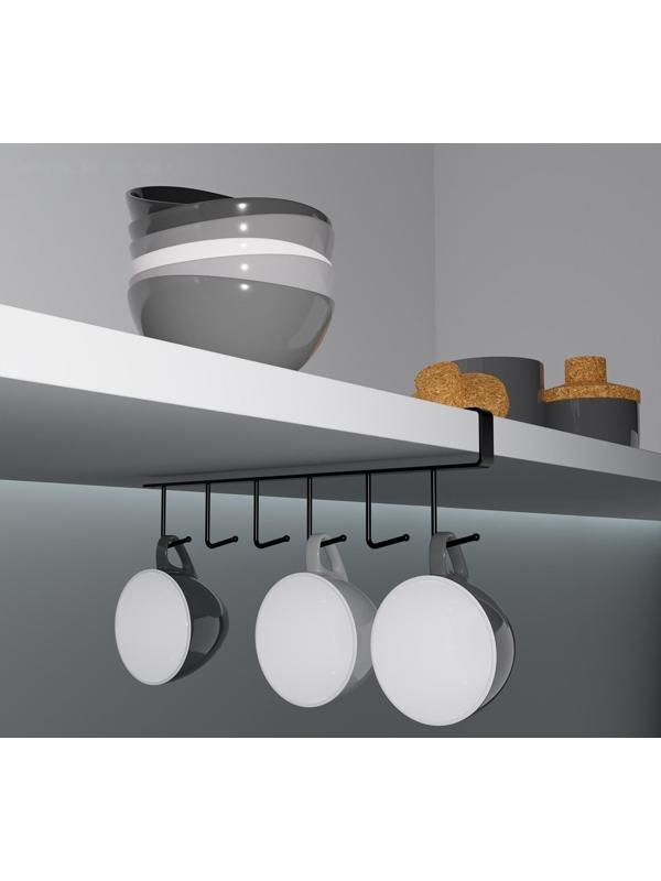 Держатель кухонный подвесной на 6 предметов, 1,5×26×7 см, цвет чёрный