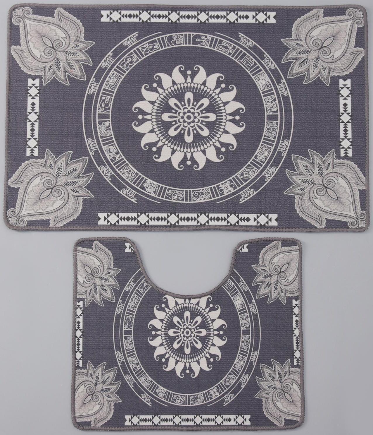 Набор ковриков для ванной и туалета Доляна «Адуор», 2 шт: 50×78 см, 40×50 см, цвет серый