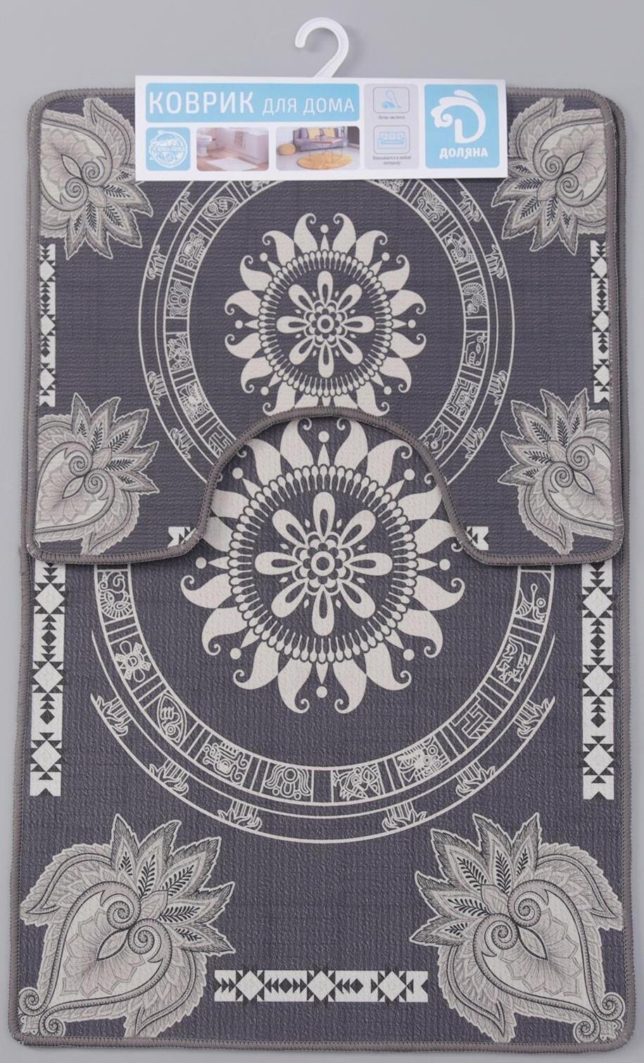 Набор ковриков для ванной и туалета Доляна «Адуор», 2 шт: 50×78 см, 40×50 см, цвет серый