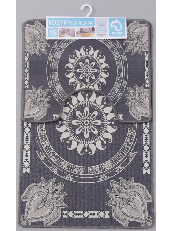 Набор ковриков для ванной и туалета Доляна «Адуор», 2 шт: 50×78 см, 40×50 см, цвет серый