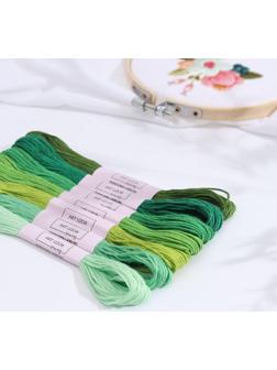 Набор ниток мулине, 8 ± 1 м, 7 шт, цвет зелёный спектр