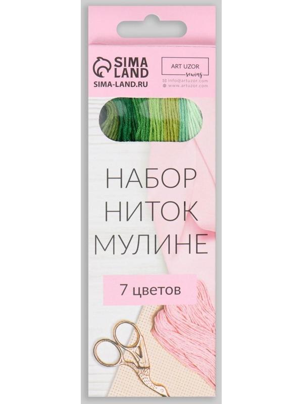 Набор ниток мулине, 8 ± 1 м, 7 шт, цвет зелёный спектр