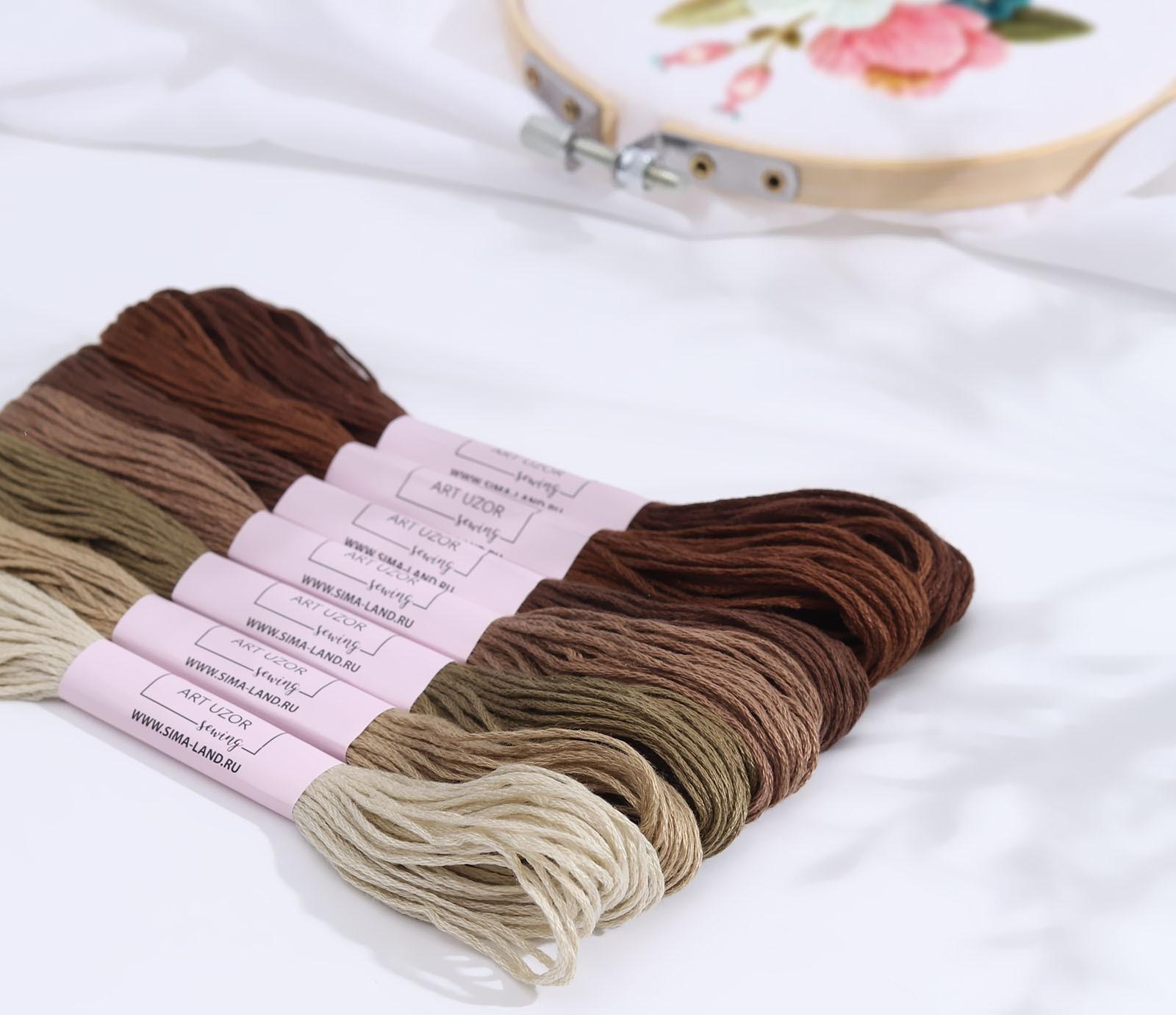 Набор ниток мулине, 8 ± 1 м, 7 шт, цвет коричневый спектр