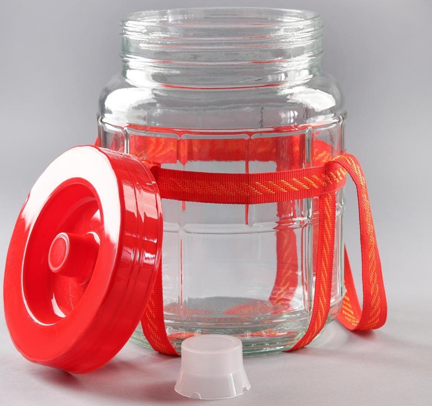 Банка стеклянная с гидрозатвором, 5 л, цвет красный