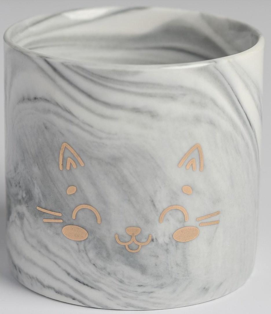 Керамическое кашпо с тиснением «Котик», 8 х 7,5 см