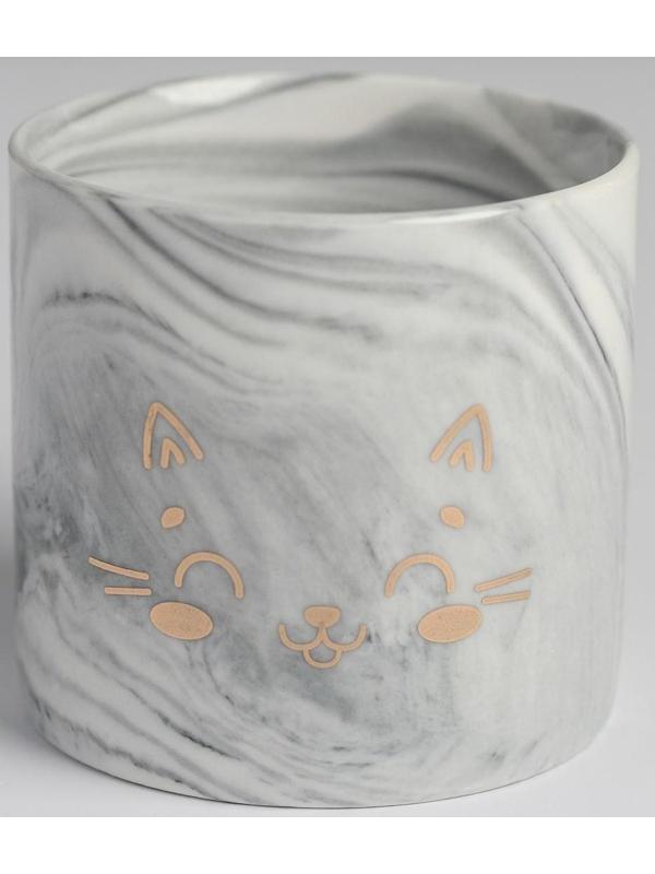 Керамическое кашпо с тиснением «Котик», 8 х 7,5 см