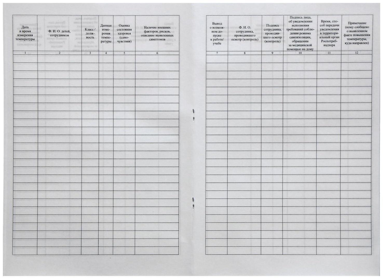 Журнал контроля за состоянием здоровья и термометрии детей и сотрудников 24 листа, обложка офсет 160 г/м², блок писчая бумага 60 г/м²