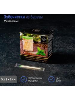Зубочистки из берёзы Magistro, 500 шт, ментоловые, в индивидуальной упаковке, картонная коробка