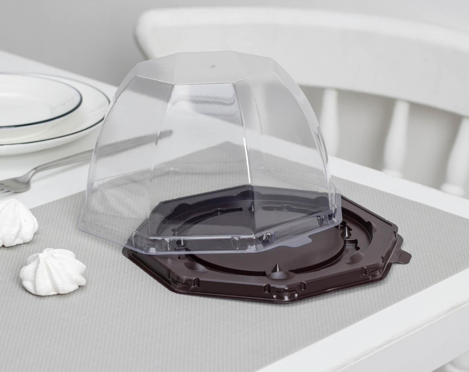 Тортовница одноразовая с крышкой, внешний размер 19,3×11,1 см, дно 15,5×10,6 см, цвет прозрачный, чёрный