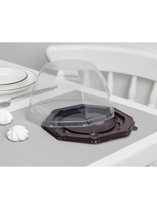 Тортовница одноразовая с крышкой, внешний размер 19,3×11,1 см, дно 15,5×10,6 см, цвет прозрачный, чёрный