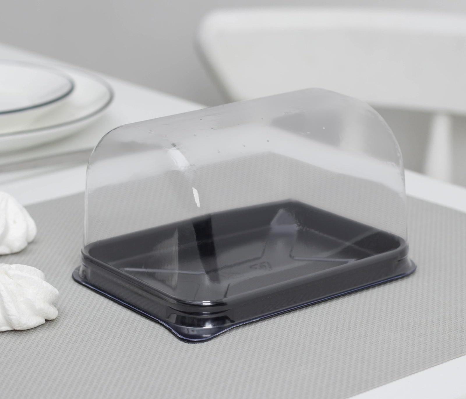 Тортовница одноразовая с крышкой, внешний размер 15,3×11,6×8,2 см, дно 13×9,3×8,1 см, цвет прозрачный, чёрный