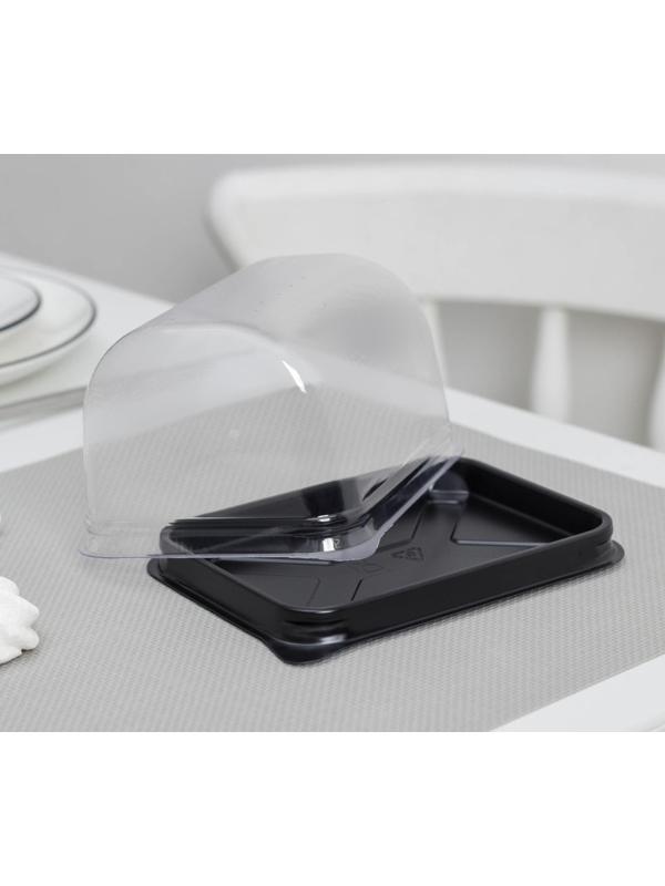 Тортовница одноразовая с крышкой, внешний размер 15,3×11,6×8,2 см, дно 13×9,3×8,1 см, цвет прозрачный, чёрный