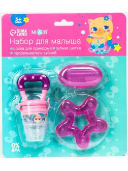 Набор: ниблер для прикорма с силиконовой сеточкой + силиконовая зубная щетка на палец в контейнере + силиконовый прорезыватель «Которусалка»