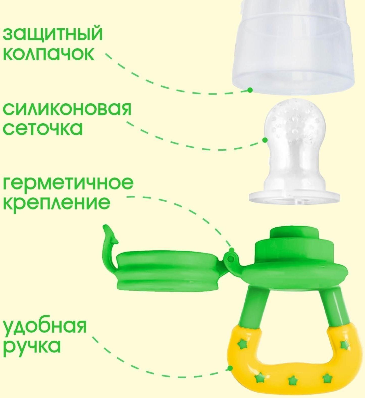 Набор: ниблер для прикорма с силиконовой сеточкой + силиконовая зубная щетка на палец в контейнере + силиконовый прорезыватель «Леопард»