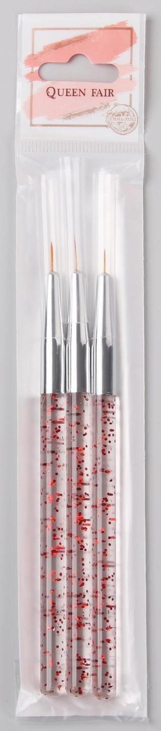 Набор кистей для дизайна ногтей, 3 шт, 13,5 см, цвет прозрачный/красный