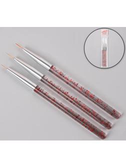 Набор кистей для дизайна ногтей, 3 шт, 13,5 см, цвет прозрачный/красный