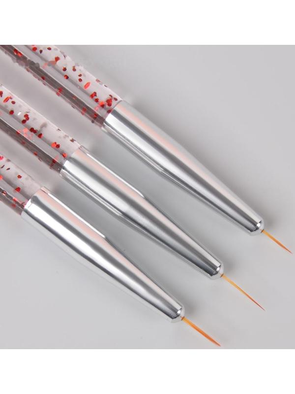 Набор кистей для дизайна ногтей, 3 шт, 13,5 см, цвет прозрачный/красный