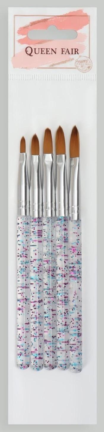 Набор кистей для наращивания и дизайна ногтей «Лепестки», 5 шт, 14 см, цвет прозрачный