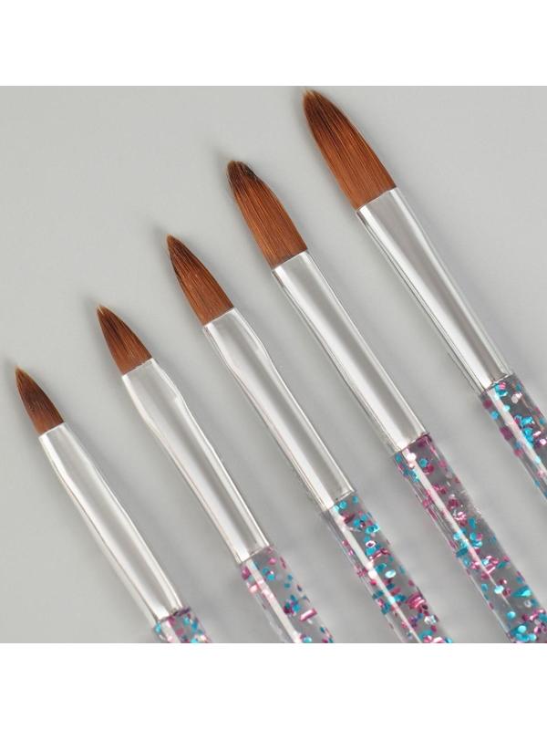 Набор кистей для наращивания и дизайна ногтей «Лепестки», 5 шт, 14 см, цвет прозрачный