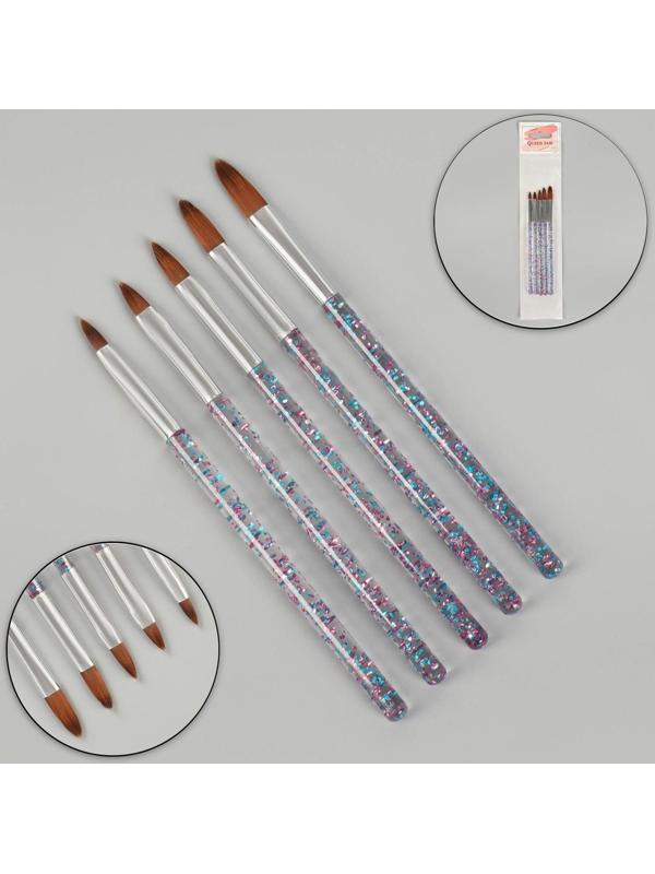 Набор кистей для наращивания и дизайна ногтей «Лепестки», 5 шт, 14 см, цвет прозрачный