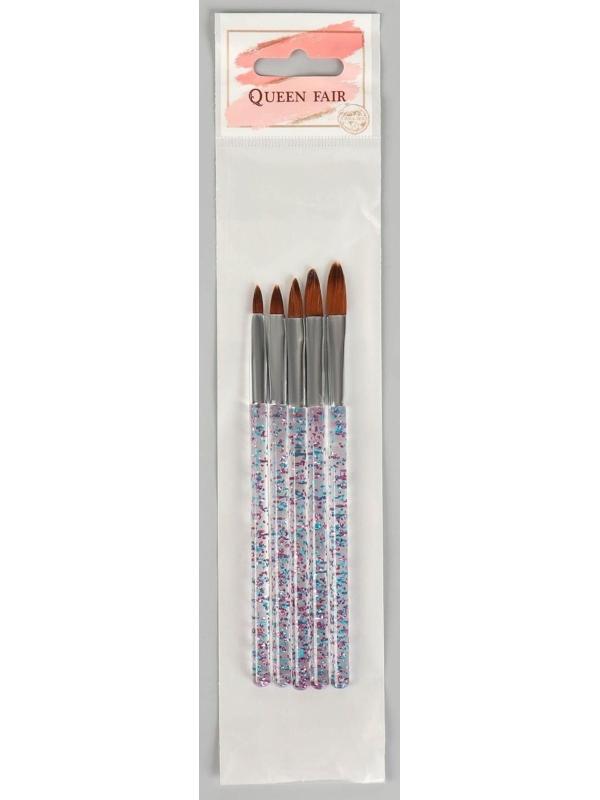 Набор кистей для наращивания и дизайна ногтей «Лепестки», 5 шт, 14 см, цвет прозрачный