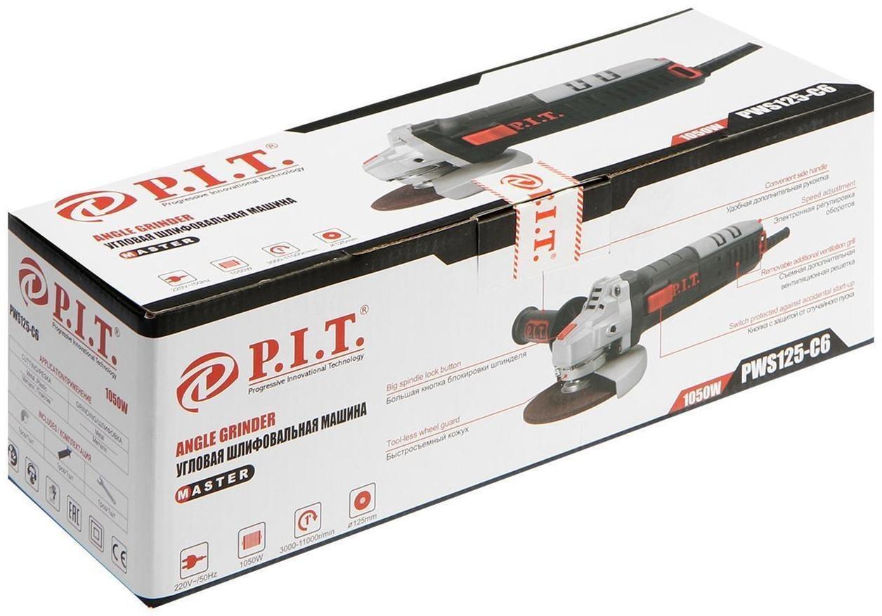 Угловая шлифмашина P.I.T. PWS125-C6, регулировка оборотов, 1050Вт, 125 мм, 3000-11000 об/мин