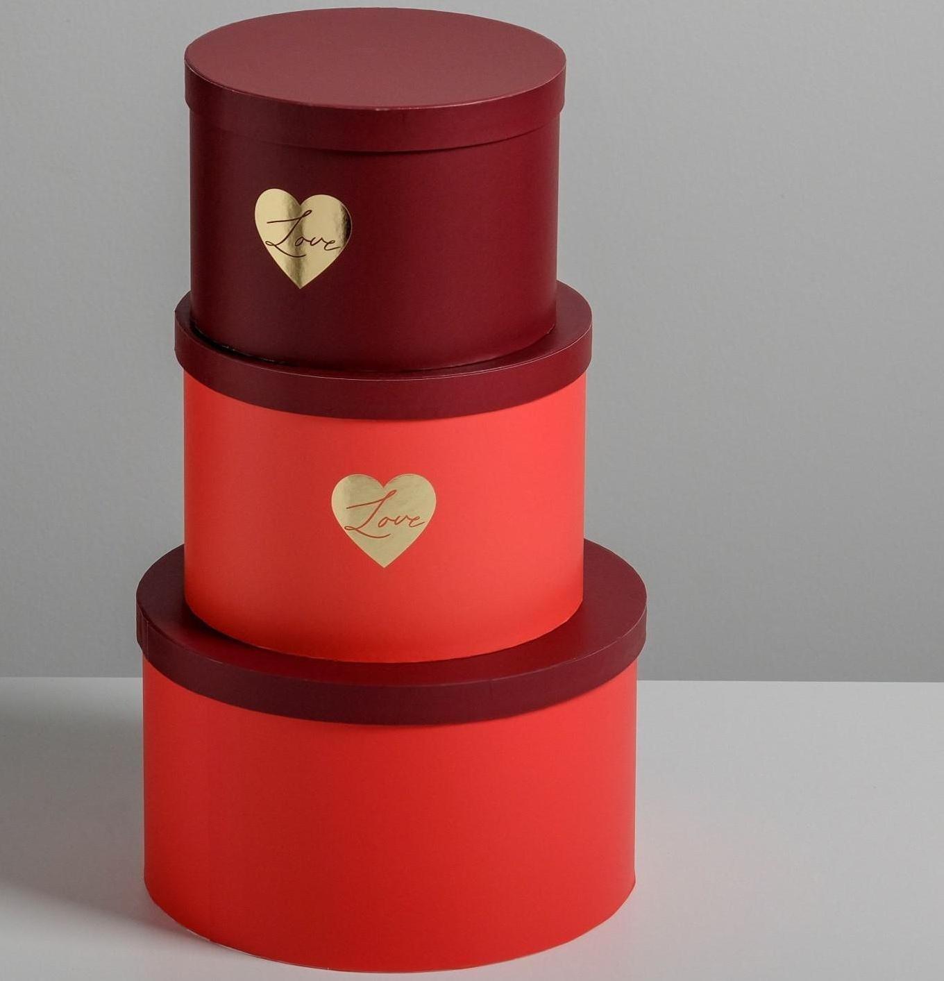 Набор шляпных коробок для цветов 3 в 1 «Красный», 18 × 13 см - 25 × 15 см