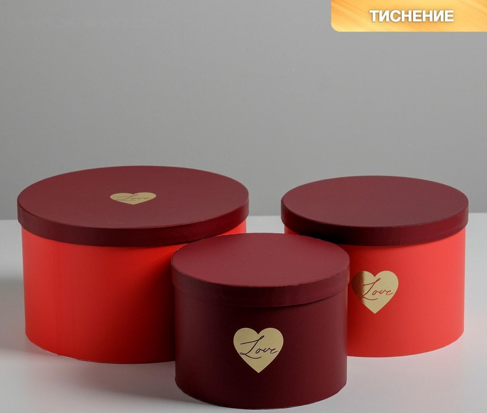 Набор шляпных коробок для цветов 3 в 1 «Красный», 18 × 13 см - 25 × 15 см