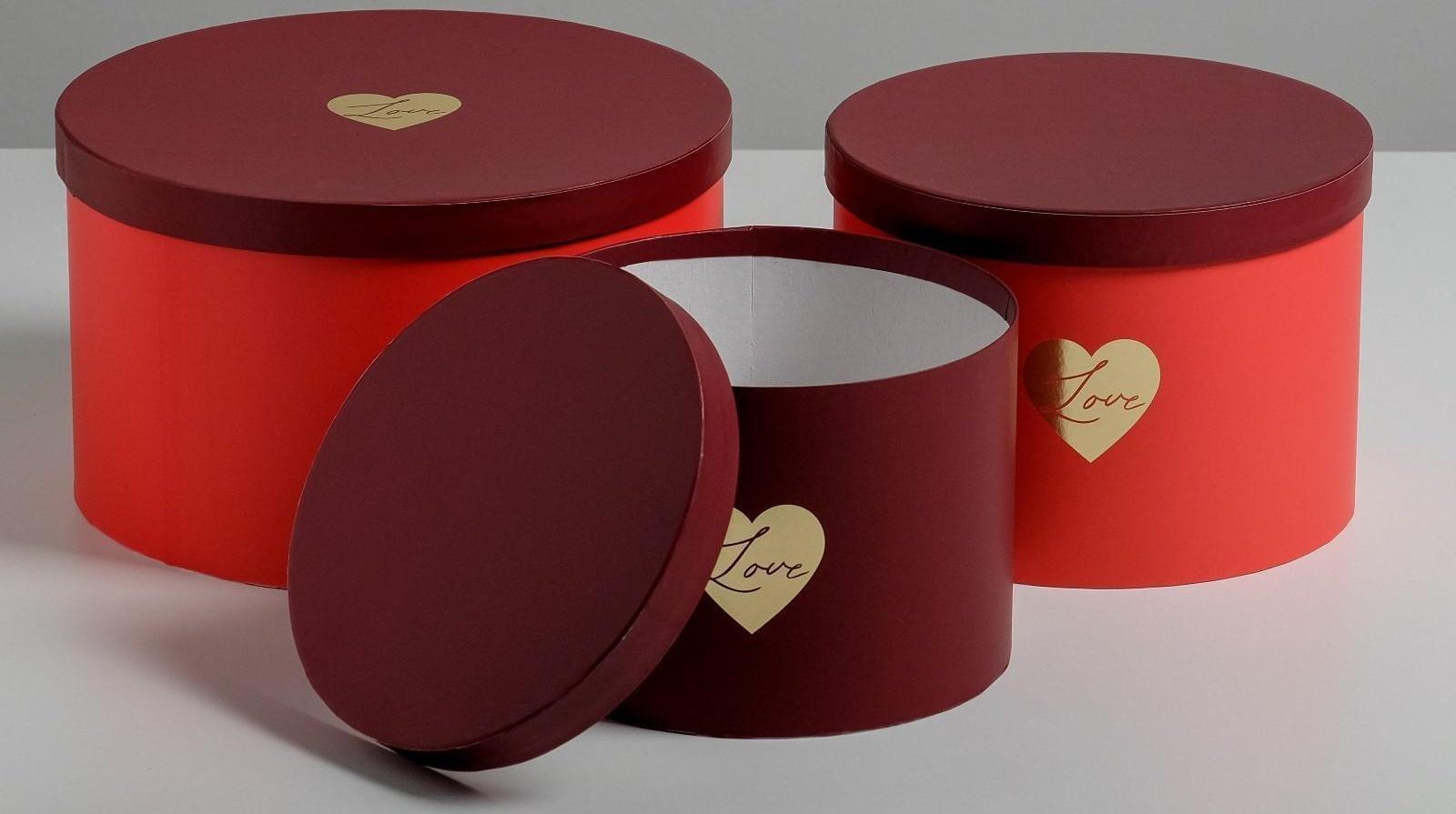 Набор шляпных коробок для цветов 3 в 1 «Красный», 18 × 13 см - 25 × 15 см