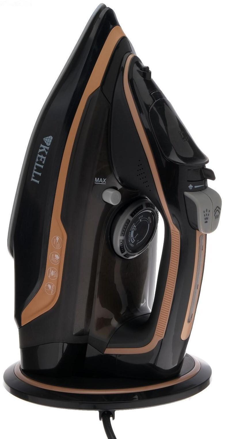 Утюг KELLI KL-1645, 2600 Вт, керамическая подошва, беспроводной, 320 мл, черный